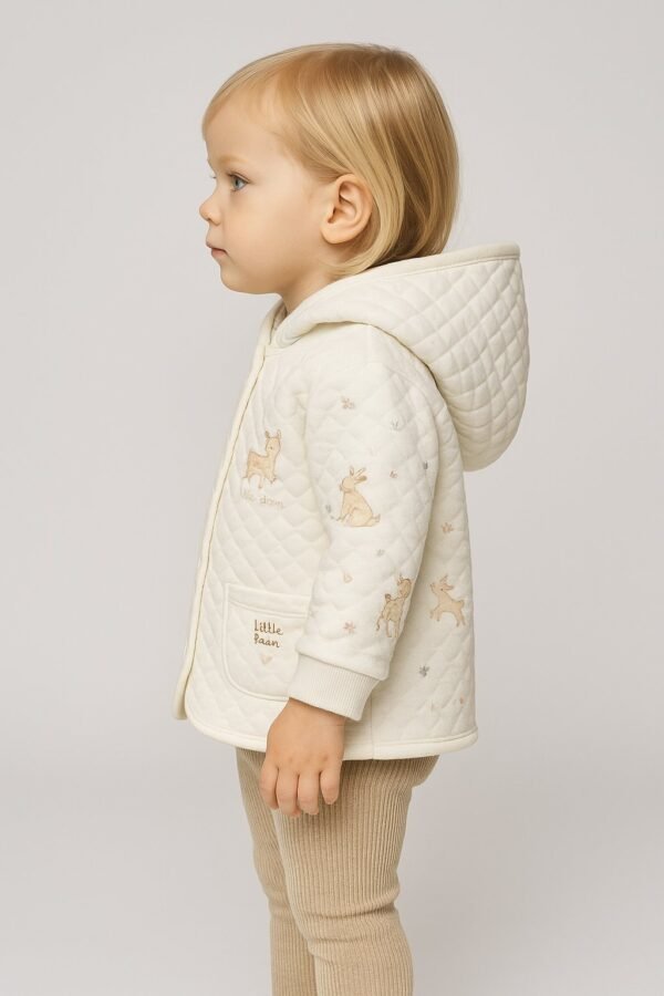 Unisex bebek kapşonlu hırka Mint yeşili yavru ceylan baskılı cepli rahat konforlu - Gorsel 4