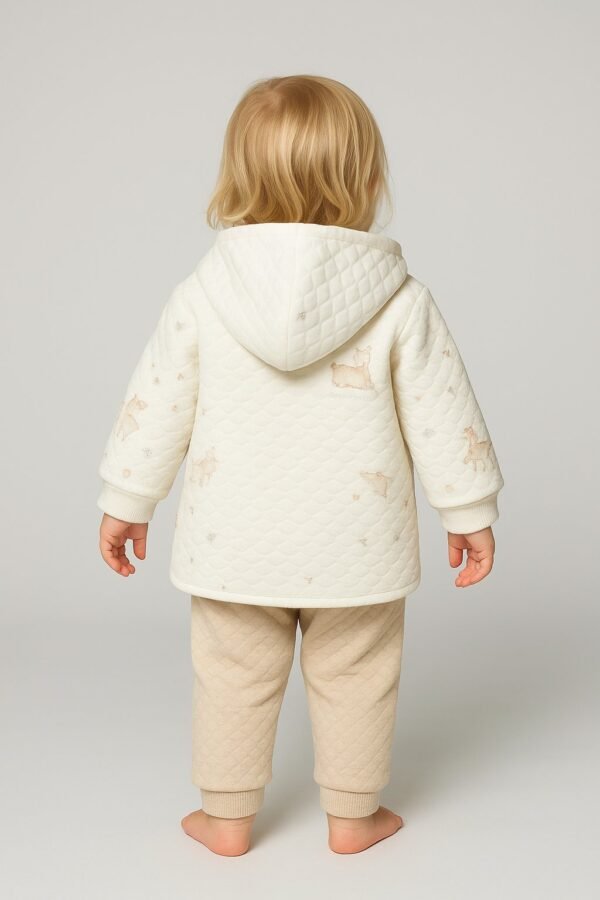 Unisex bebek kapşonlu hırka Mint yeşili yavru ceylan baskılı cepli rahat konforlu - Gorsel 5