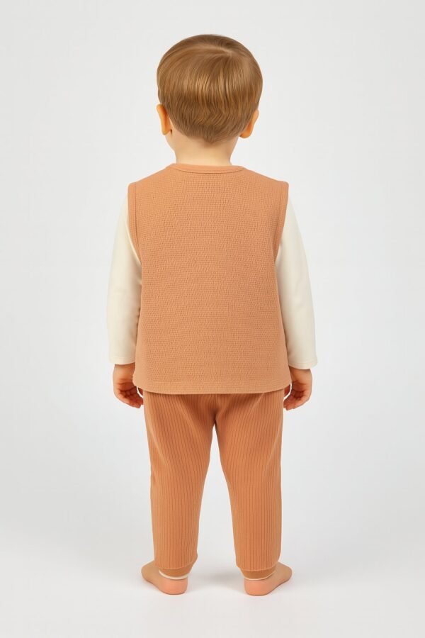 Unisex Waffle Kumaş Gül Kurusu Renk Bebek Yeleği Çıtçıtlı Cep Detaylı - Gorsel 4