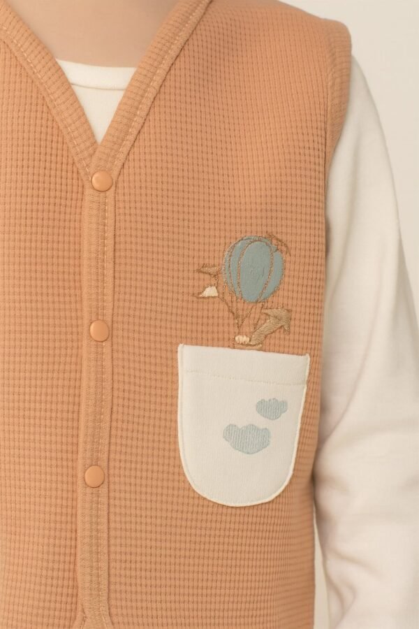 Unisex Waffle Kumaş Gül Kurusu Renk Bebek Yeleği Çıtçıtlı Cep Detaylı - Gorsel 5