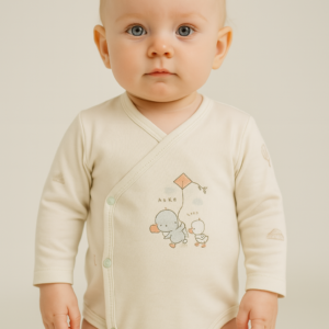 Erkek Bebekyandan Çıtçıtlı Teach Me Yazılı Uzun Kollu Organik Zıbın - Almira Bebek