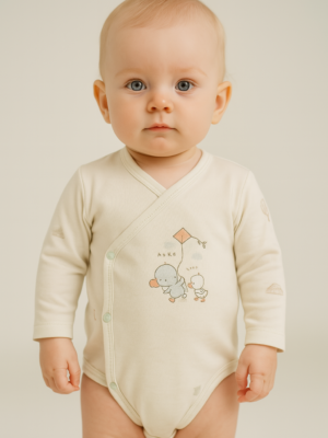 Erkek Bebekyandan Çıtçıtlı Teach Me Yazılı Uzun Kollu Organik Zıbın - Almira Bebek