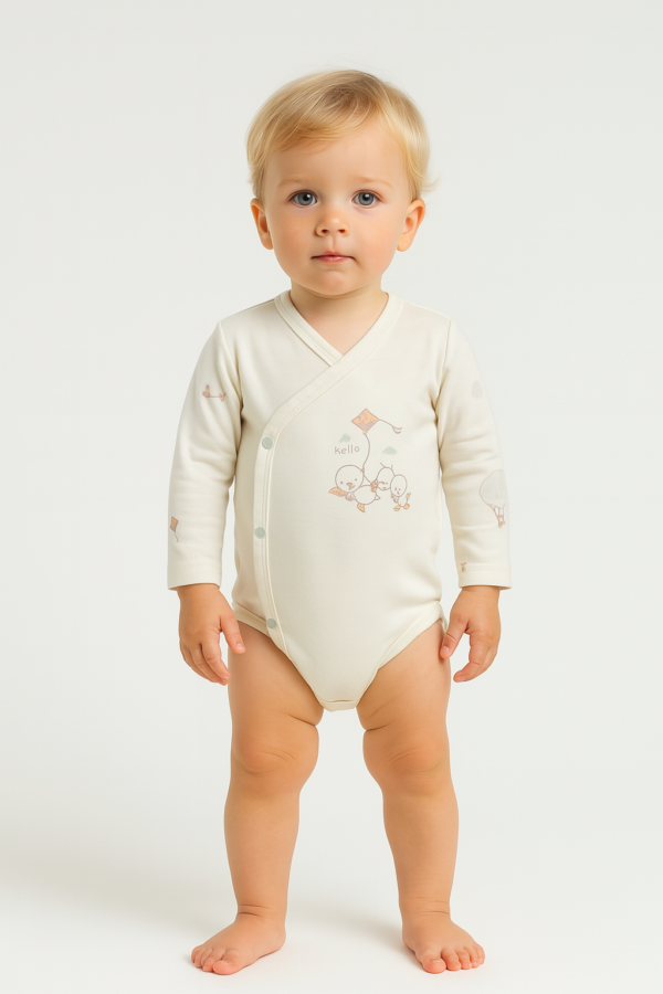 Erkek Bebekyandan Çıtçıtlı Teach Me Yazılı Uzun Kollu Organik Zıbın - 2. görsel