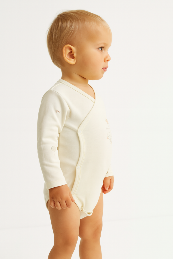 Erkek Bebekyandan Çıtçıtlı Teach Me Yazılı Uzun Kollu Organik Zıbın - 4. görsel