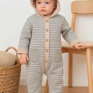 Bebek Giyim Gri Kapşonlu Uzun Kollu Tulum - Rahat ve Dayanıklı