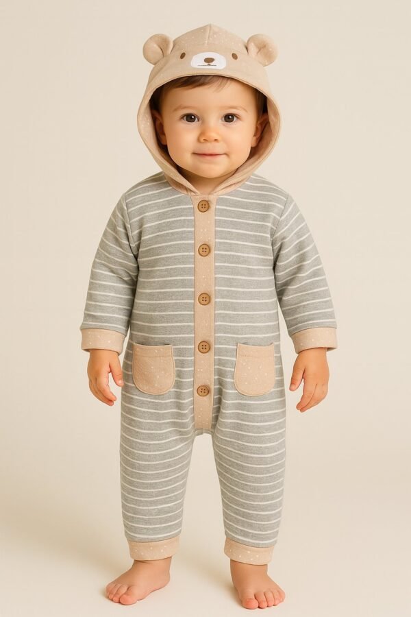 Bebek Giyim Gri Kapşonlu Uzun Kollu Tulum - Rahat ve Dayanıklı - Gorsel 4