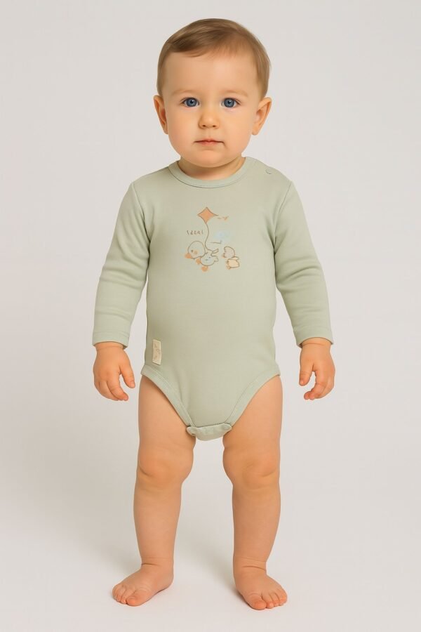 Unisex Ördek Baskılı Uzun Kollu Zıbın Mint Yeşili Organik Pamuklu Bebek Giyim - Gorsel 2