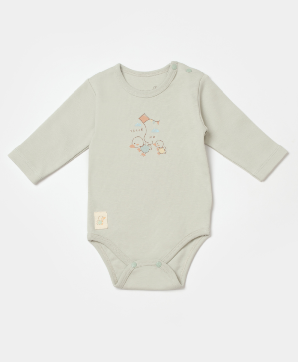 Unisex Ördek Baskılı Uzun Kollu Alltan Ve Omuzdan Çıtçıtlı Organik Pamuklu Zıbın - 5. görsel