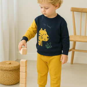 Erkek Bebek Friend Wild Yazılı Köpek Baskılı 2li Takım - Almira Bebek