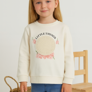 Kız Çocuk Uzun Kollu Lıttlf Thıngs Yazılı Çiçek Baskılı Sweatshirt - Almira Bebek