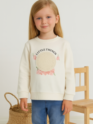 Kız Çocuk Uzun Kollu Lıttlf Thıngs Yazılı Çiçek Baskılı Sweatshirt - Almira Bebek