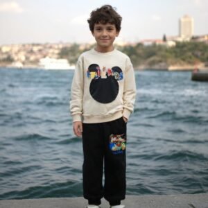 Erkek Çocuk Mickey Baskılı Spor Takımı - Krem Renkli