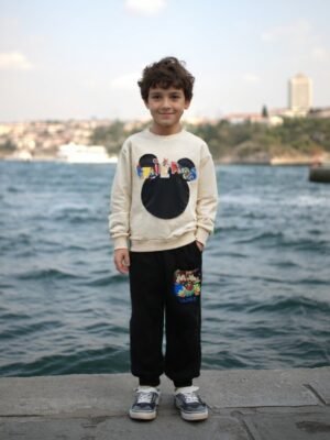 Erkek Çocuk Mickey Baskılı Spor Takımı Krem Renkli günlük rahatlık