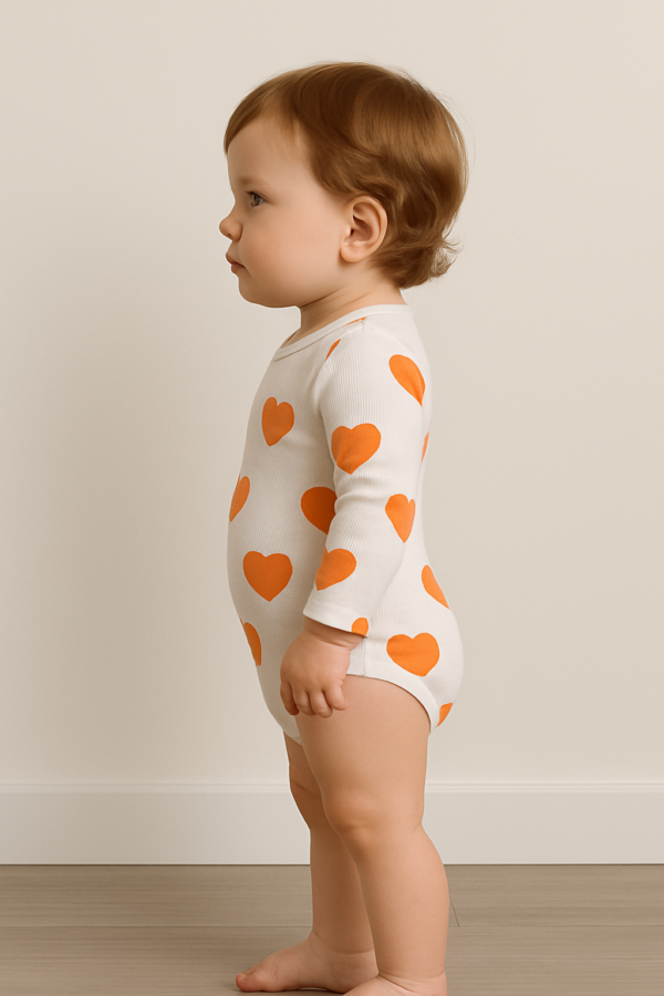 Kız Bebek Kalp Baskılı Uzun Kollu Pamuklu Çıtçıtlı Bady - 2. görsel
