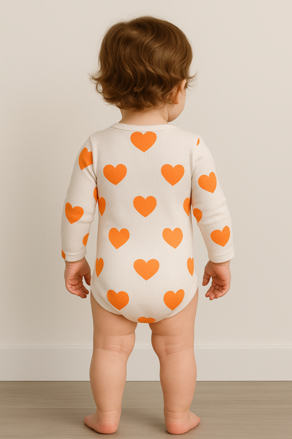 Kız Bebek Kalp Baskılı Uzun Kollu Pamuklu Çıtçıtlı Bady - 3. görsel
