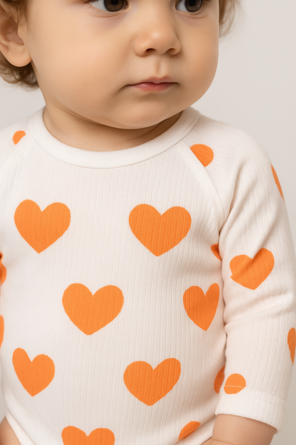Kız Bebek Kalp Baskılı Uzun Kollu Pamuklu Çıtçıtlı Bady - 4. görsel