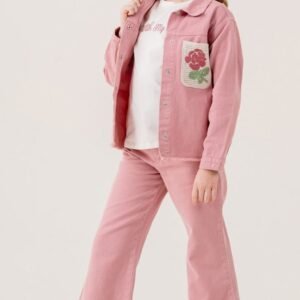 Kız Çocuk - Kot Ceket - Kısa Kollu - Beyaz Renk Tişörtlü - Kot Pantolonlu Takım - Almira Bebek