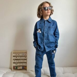 Erkek Çocuk Mickey Mouse Nakışlı Kot Gömlek ve Pantolon Takımı, Erkek Çocuk Giyim, Rahat ve Dayanıklı