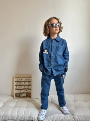 Erkek Çocuk Mickey Mouse Nakışlı Kot Gömlek ve Pantolon Takımı, Erkek Çocuk Giyim, Rahat ve Dayanıklı