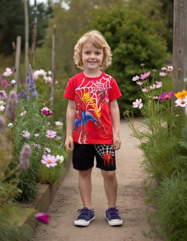 Erkek Çocuk Spider-Man Baskılı Kısa Kollu Şort Takımı, Erkek Çocuk Giyim, Rahat ve Dayanıklı Tasarım - Gorsel 5