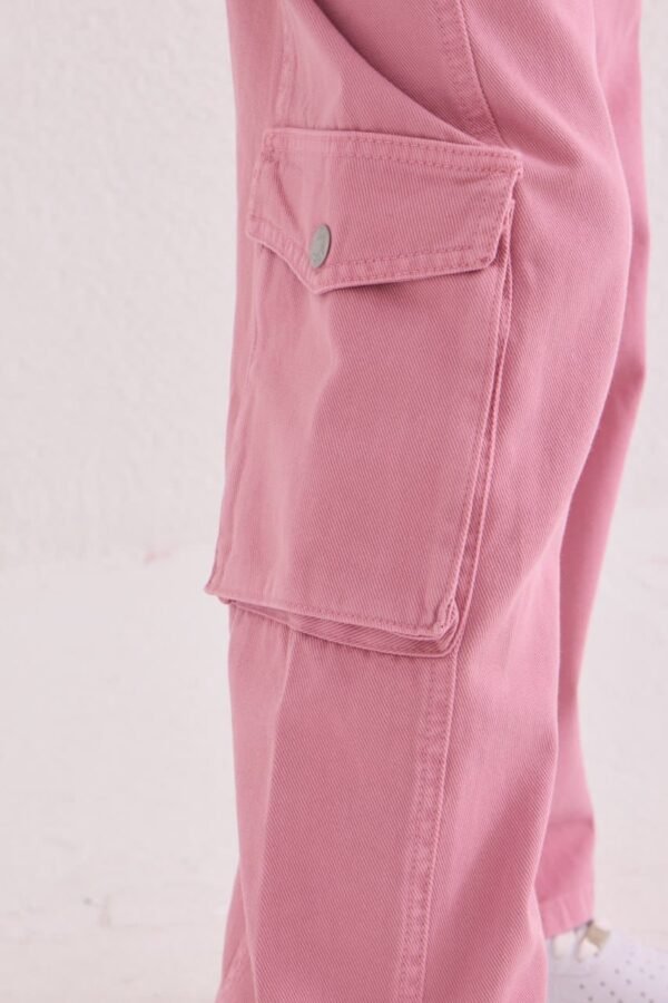 Kız Çocuk  - Cep Detaylı - Keten Ceket -tişört - Kargo Cepli Kot Pantolonlu Takım - 4. görsel