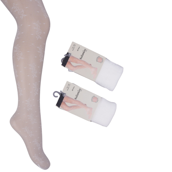 Kız Çocuk Çiçek Desenli Ince Krem Renk Külotlu Çorap - 2. görsel