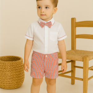 Erkek Çocuk Kısa Kol Gömlekli - Papyonlu - Şortlu Takım - Almira Bebek