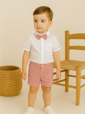 Erkek Çocuk Kısa Kol Gömlekli - Papyonlu - Şortlu Takım - Almira Bebek
