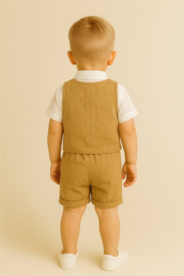 Erkek Çocuk Müslin Kumaş Kısa Kollu Gömlek Yelekli Şort Takım, Erkek Çocuk Giyim, Yazlık ve Rahat - Gorsel 4