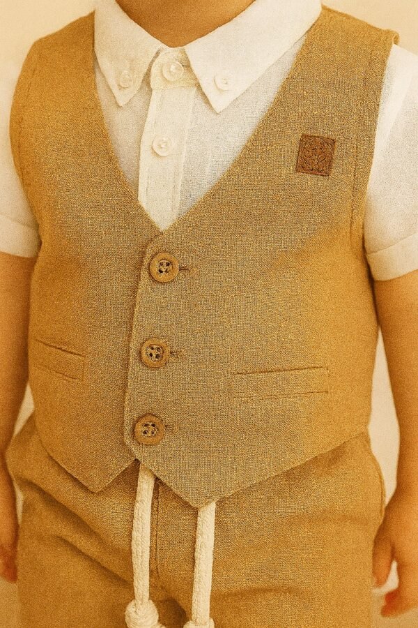 Erkek Çocuk Müslin Kumaş Kısa Kollu Gömlek Yelekli Şort Takım, Erkek Çocuk Giyim, Yazlık ve Rahat - Gorsel 5