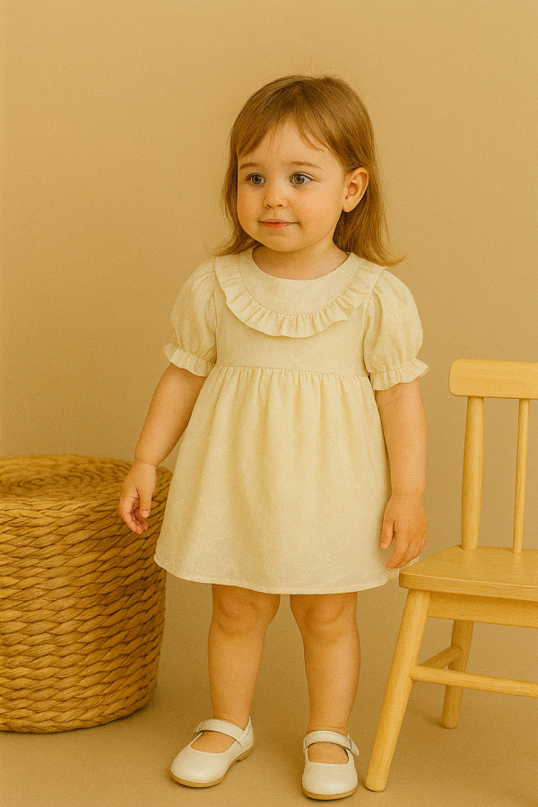 Kız Çocuk Kısa Kollu - Fistolu - Krem Renk Elbise - 2. görsel