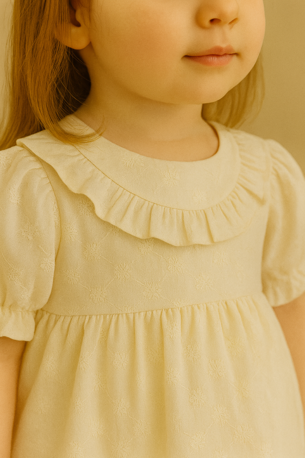 Kız Çocuk Kısa Kollu - Fistolu - Krem Renk Elbise - 3. görsel