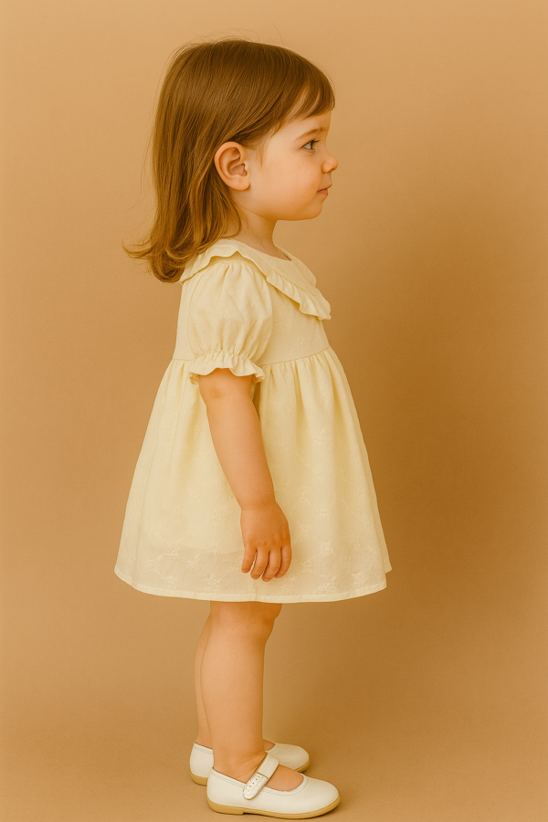 Kız Çocuk Kısa Kollu - Fistolu - Krem Renk Elbise - 4. görsel