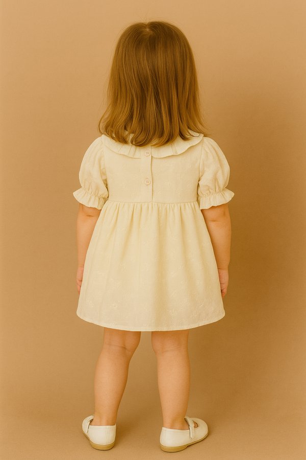 Kız Çocuk Kısa Kollu - Fistolu - Krem Renk Elbise - 5. görsel