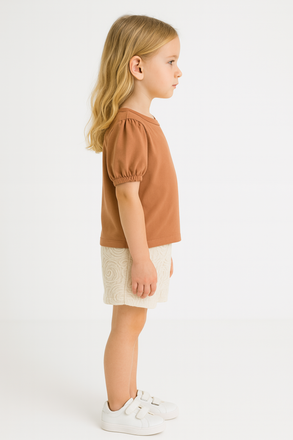 Kız Çocuk Beauty Yazılı - Kısa Kol  Bisiklet Yaka - Tişört  - Kot Şortlu Takım - 3. görsel