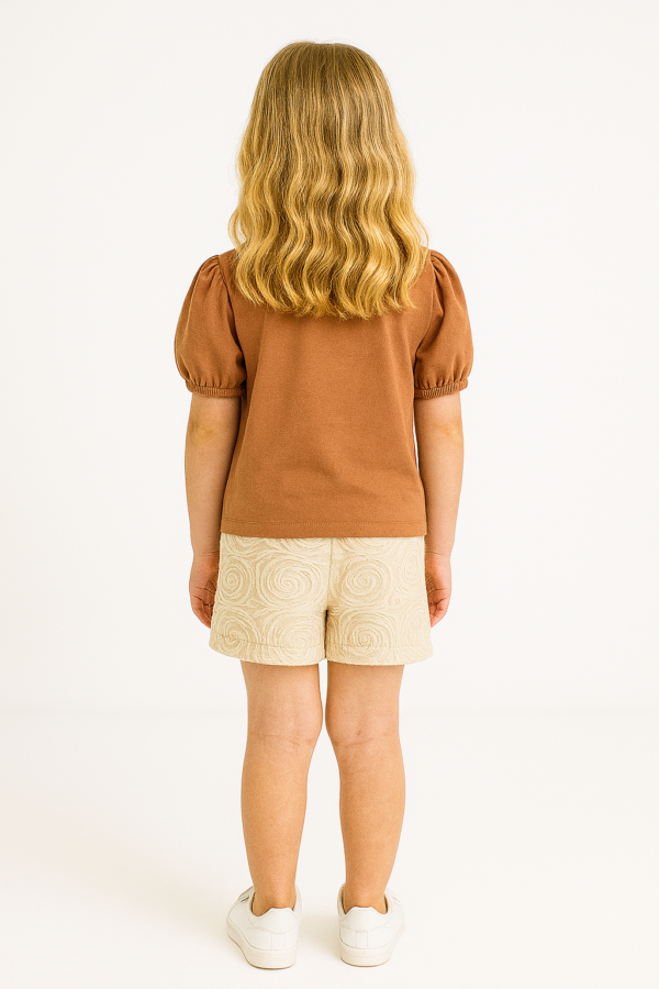 Kız Çocuk Beauty Yazılı - Kısa Kol  Bisiklet Yaka - Tişört  - Kot Şortlu Takım - 4. görsel