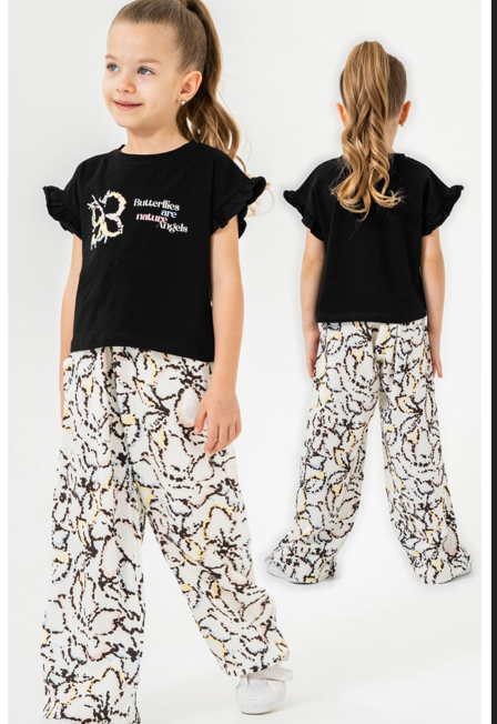 Kız Çocuk - Kelebek Baskılı Tişörtlü  - Pantolonlu Takım - 2. görsel