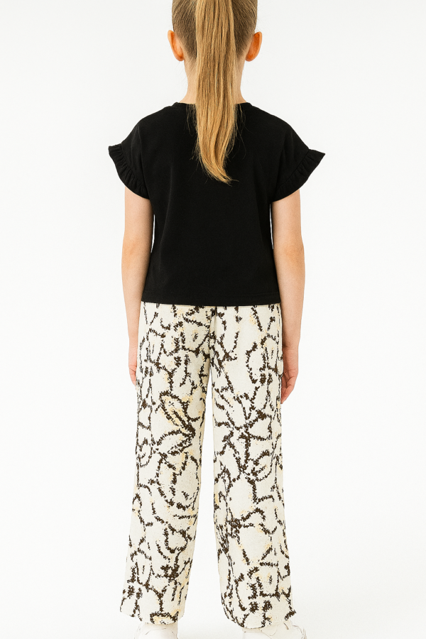 Kız Çocuk - Kelebek Baskılı Tişörtlü  - Pantolonlu Takım - 3. görsel