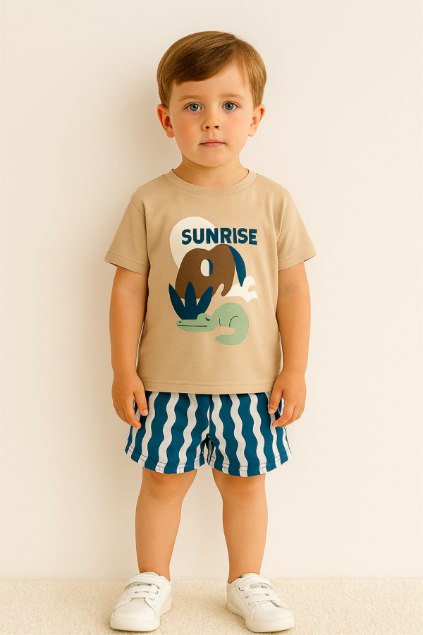Erkek Çocuk Hayvan Figürlü - Sunrıse Yazılı - Kısakollu - Tişörtlü   - Şortlu Takım - 2. görsel