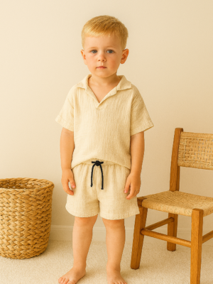 Erkek Çocuk Kısa Kollu - Müslin Kumaş - Şortlu Takım - Almira Bebek