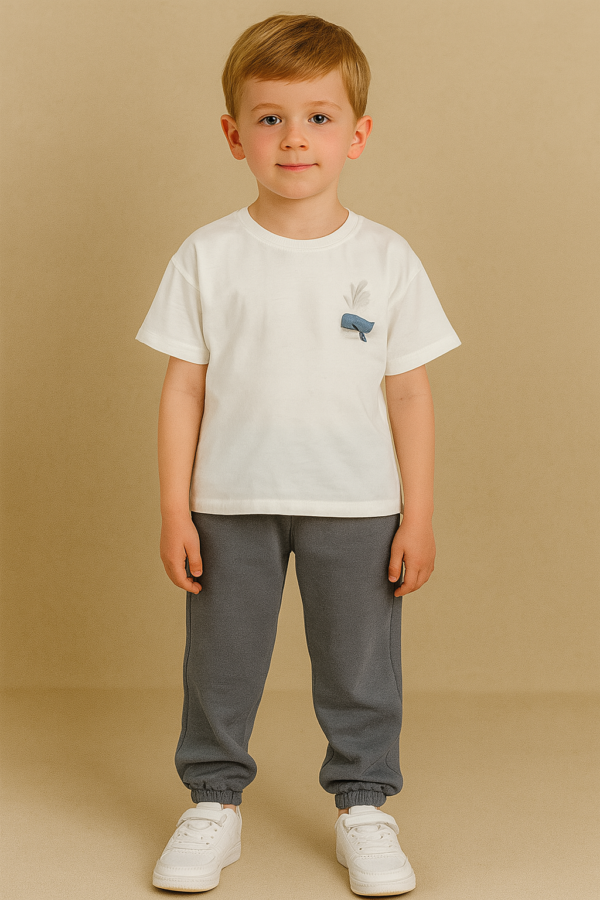 Erkek Çocuk - Tişörtlü - Lastikli - Cep Detaylı  - Keten Pantolonlu Takım - 2. görsel