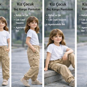 Kız Çocuk Bel Kısmı Lastiklki Bağcıklı Kargo Cepli Bilek Kısmı Lastikli Pantolon - Almira Bebek