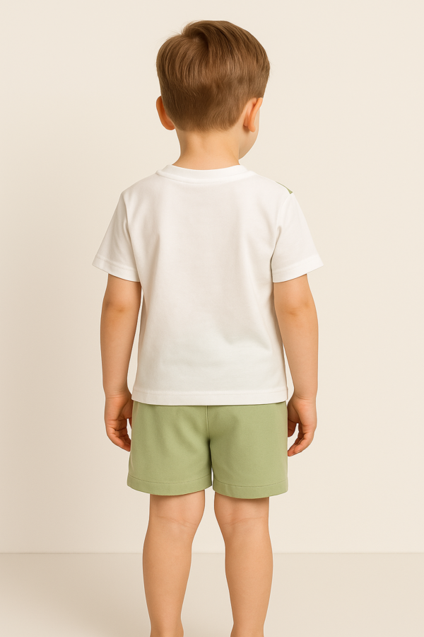 Erkek Çocuk Kedi Kafa Baskılı Kısa Kollu - Şortlu Yeşil Renk Takım - 4. görsel