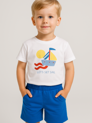 Erkek Çocuk Yelkenli Baskılı - Kısakollu Tişörtlü - Şortlu Takım - Almira Bebek