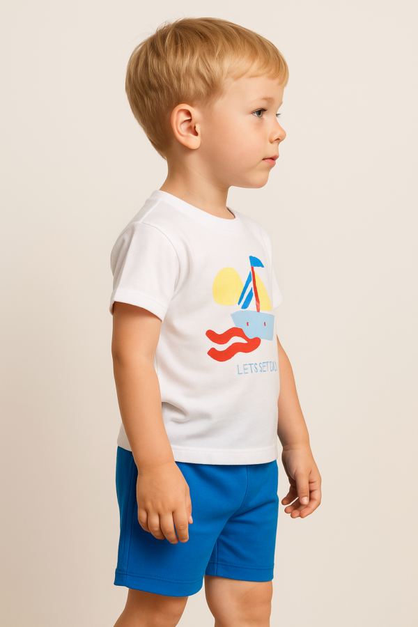 Erkek Çocuk Yelkenli Baskılı - Kısakollu Tişörtlü - Şortlu Takım - 2. görsel