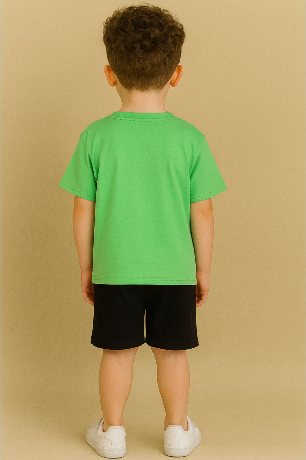 Erkek Çocuk İ Dont Couse Trouble Yazılı Yeşil Renkli Kısa Kollu Tişörtlü Şortlu Takım - 4. görsel