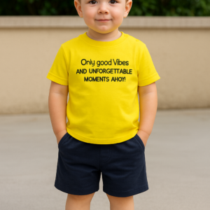 Erkek Çocuk Only Good Vibes Yazılı Sarı Renk - Kısa Kollu - Şortlu Takım - Almira Bebek
