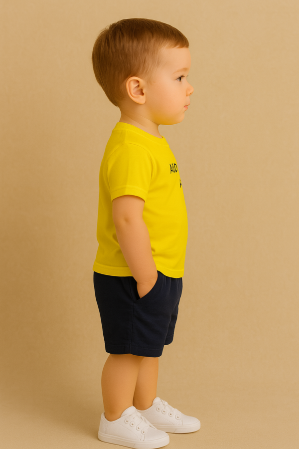Erkek Çocuk Only Good Vibes Yazılı Sarı Renk - Kısa Kollu - Şortlu Takım - 2. görsel