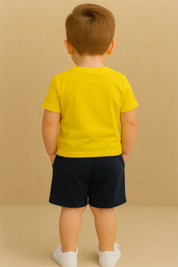 Erkek Çocuk Only Good Vibes Yazılı Sarı Renk - Kısa Kollu - Şortlu Takım - 4. görsel