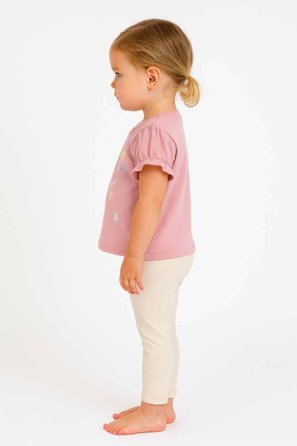 Kız Çocuk Çiçek Baskılı - Simli - Kısa Kol Tişörtlü Taytlı Takım - 3. görsel